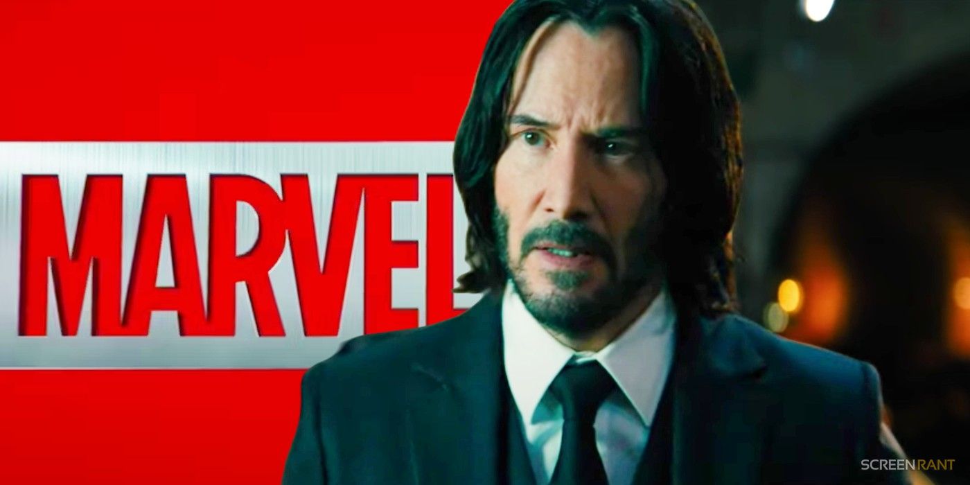 Marvel Studios logo and Keanu Reeves as John Wick