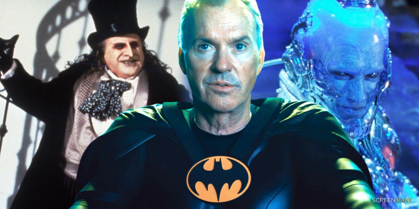 Michael Keaton as Batman with Danny DeVito's Penguin and Arnold Schwarzenegger's Mr. Freeze