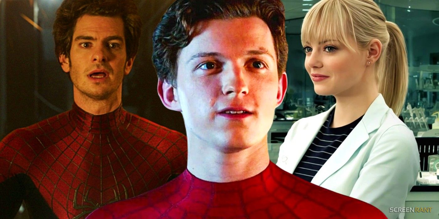 Tom Holland's Spider-Man, Andrew Garfield's Spider-Man, and Emma Stone's Gwen Stacy