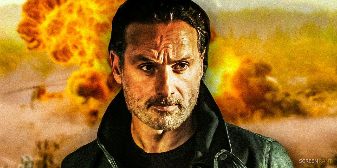 Andrew Lincoln as Rick Grimes and the CRM explosion in The Walking Dead: The Ones Who Live.
