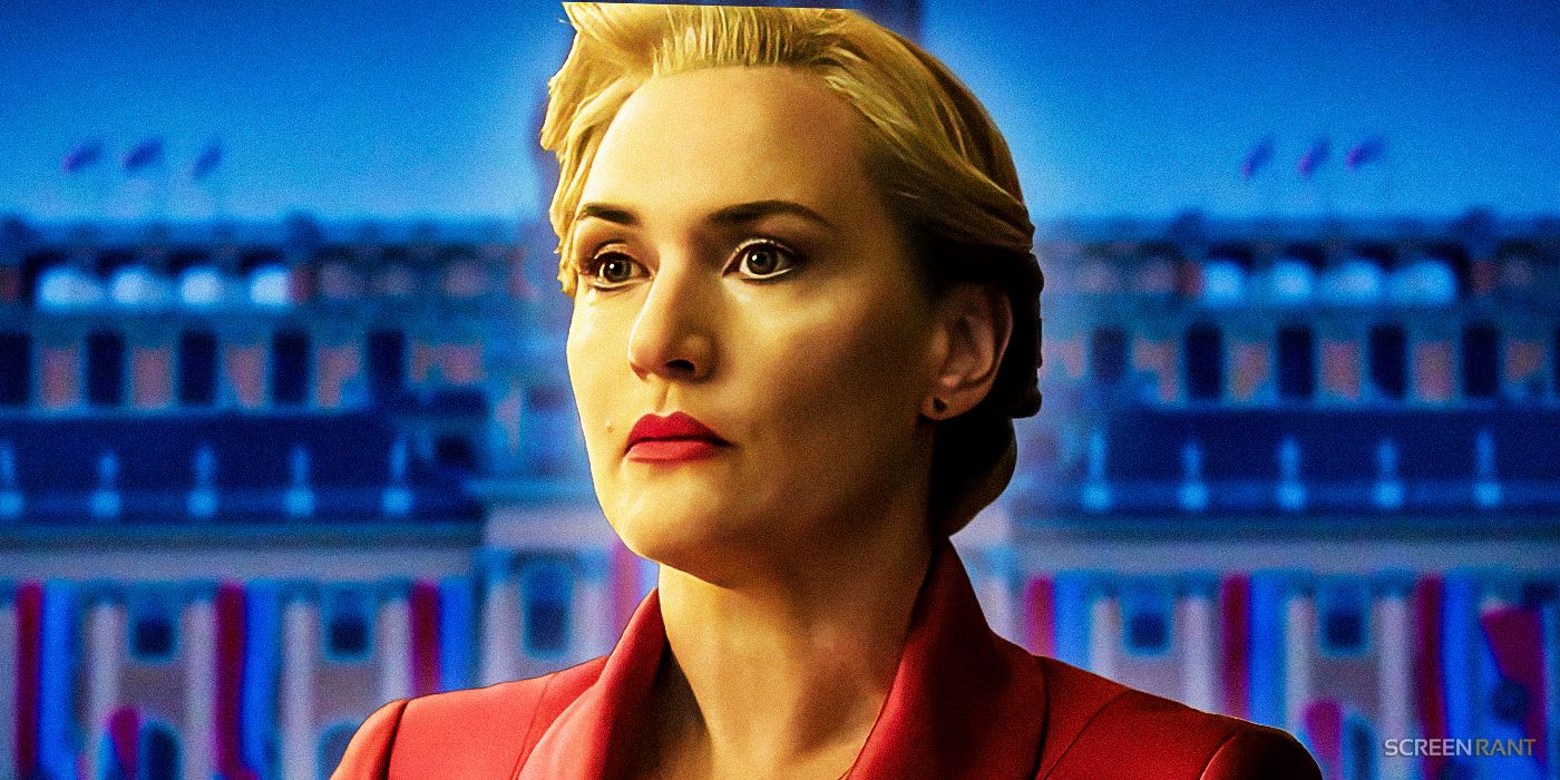 Kate Winslet as Chancellor Elena Vernham from The Regime against the background of the palace