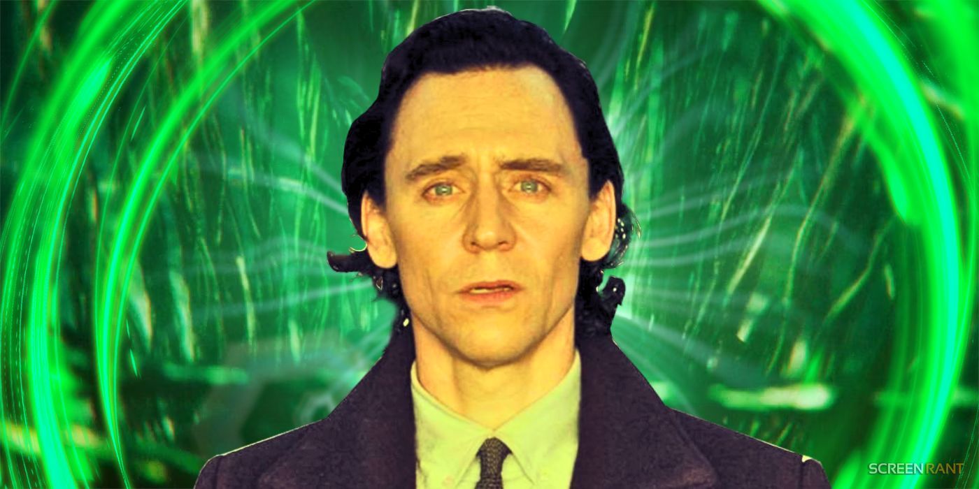 Loki season 2 shot of Tom Hiddleston looking emotional and surprised opposite the green background from the series finale