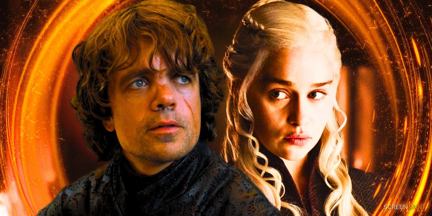 Peter Dinklage as Tyrion Lannister in Game of Thrones season 4 and Emilia Clarke as Daenerys Targaryen in season 8