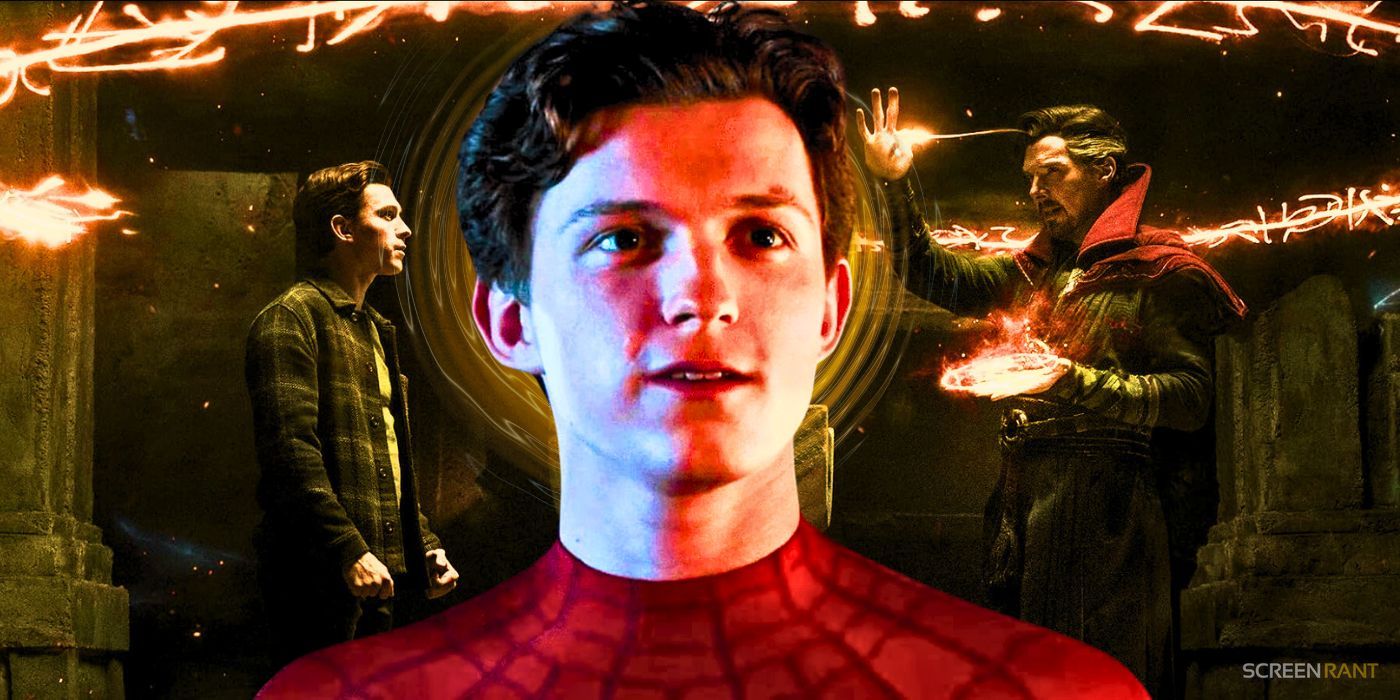  Tom Holland and Benedict Cumberbatch in Spider-Man: No Way Home and Peter Parker in the middle