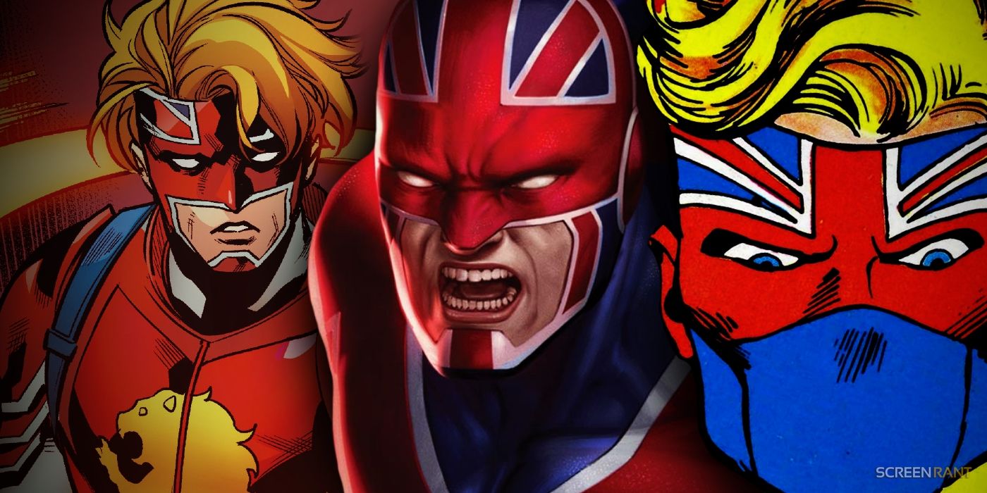 Versions of Marvel hero Captain Britain from throughout the character's history.