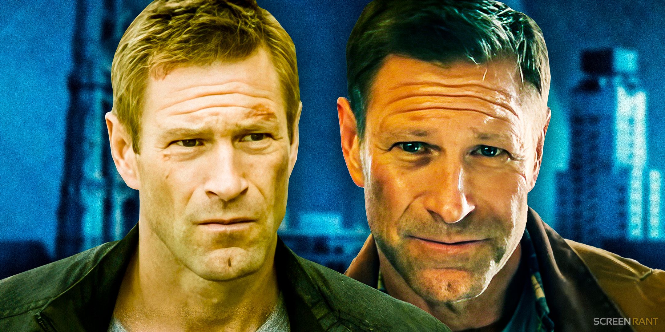 Aaron Eckhart as Steve Vail from The Bricklayer and Aaron Eckhart as Ben Logan from Erased