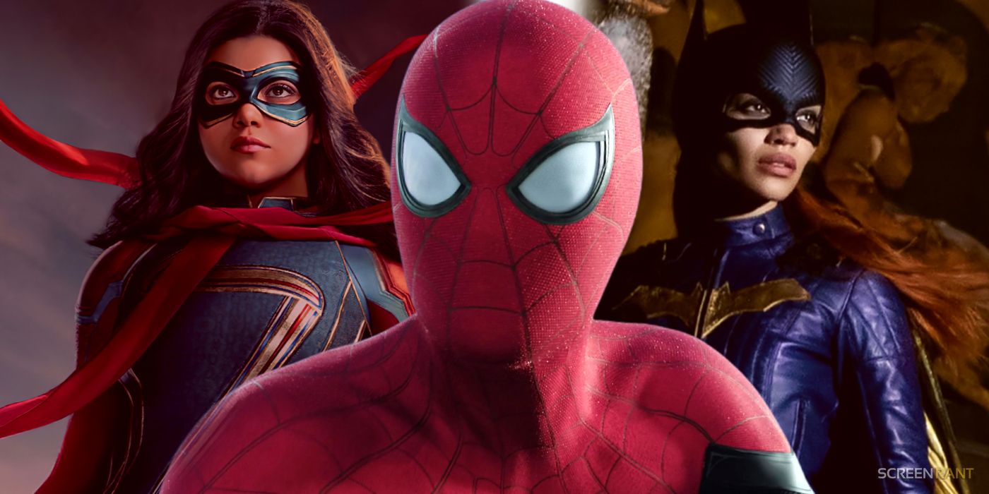 Batgirl and Ms. Marvel behind Tom Holland's Spider-Man