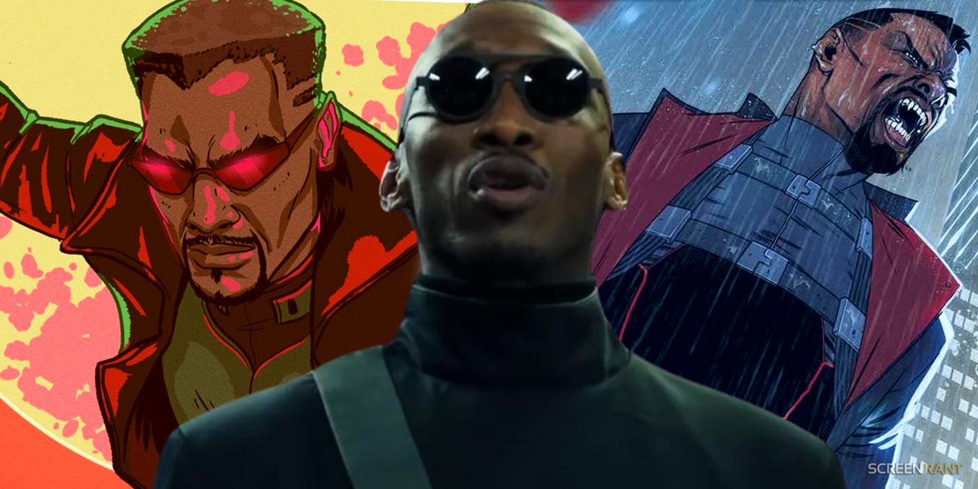 Mahershala Ali as Vector in Alita Battle Angel with Blade from Marvel Comics on his left and right