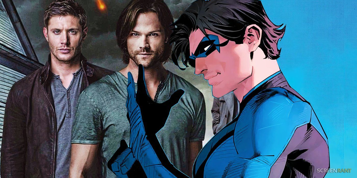 Dean and Sam Winchester from Supernatural and Dan Mora's cover of Nightwing for DC Comics