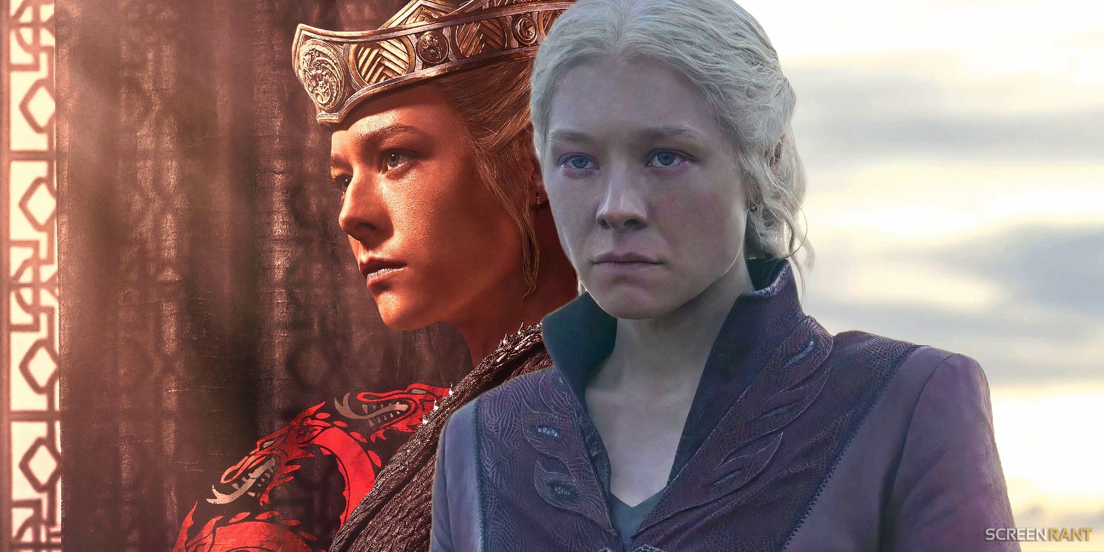 Emma D'Arcy as Rhaenyra wearing a crown and looking mad in House of the Dragon season 2
