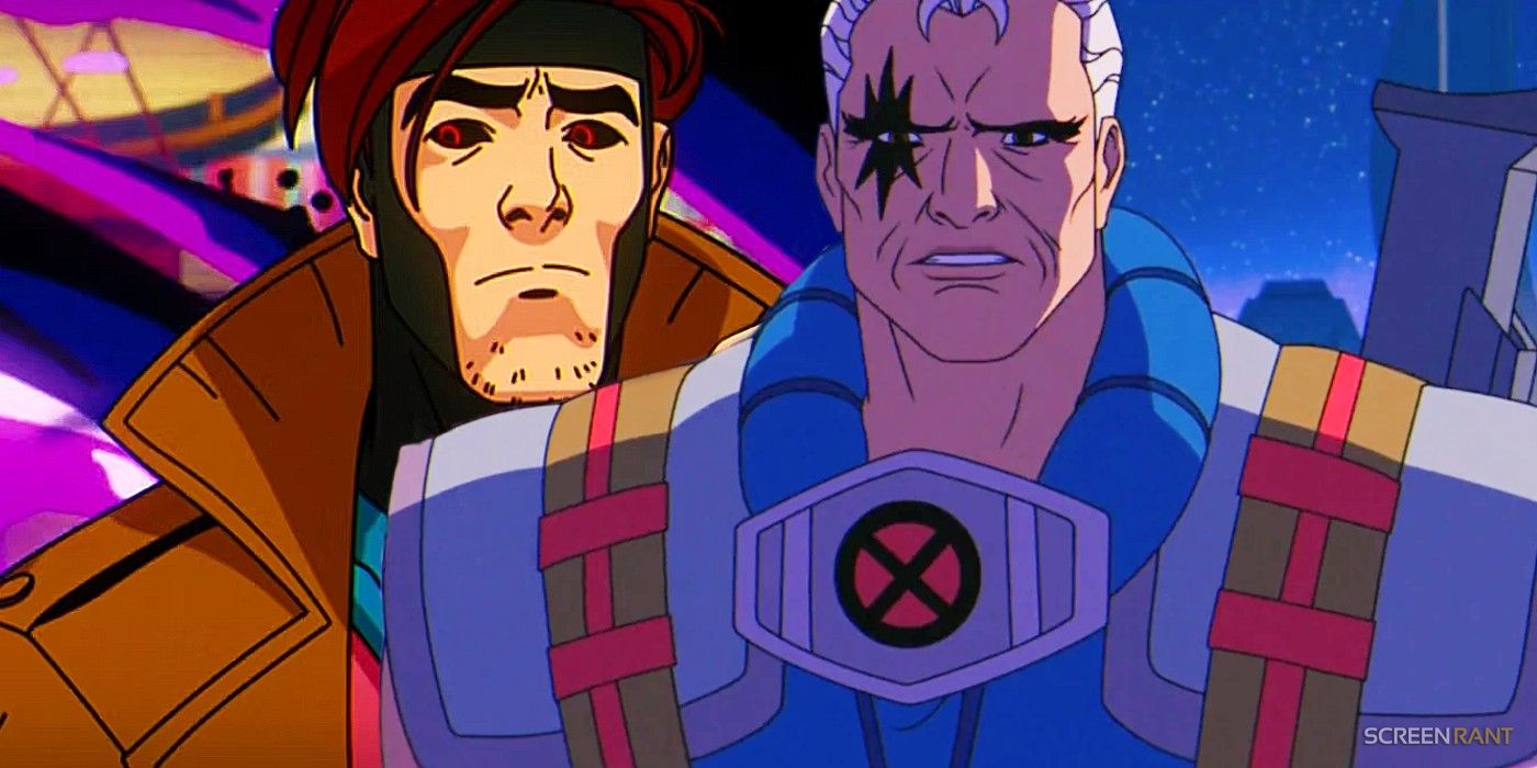 Gambit looking sideways and Cable looking sad in Marvel Studios' X-Men '97