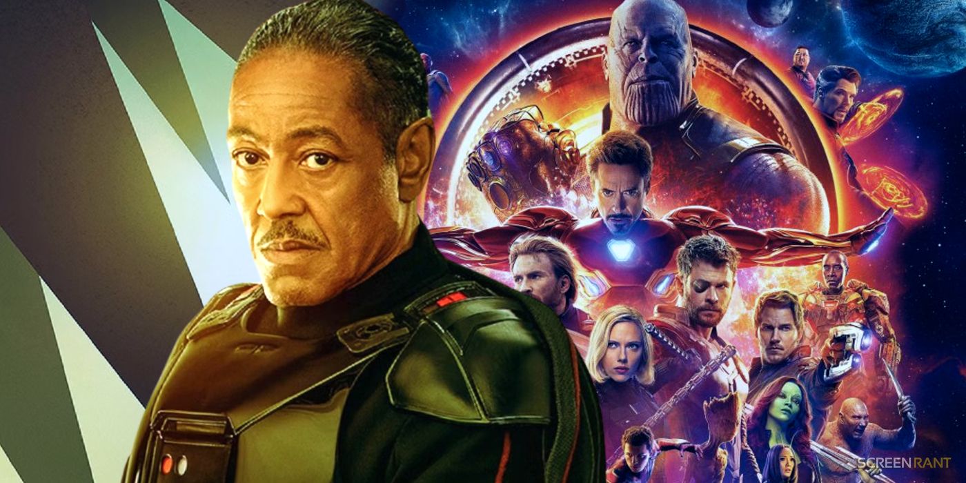 Giancarlo Esposito from the Star Wars universe with the cast of Avengers in the MCU