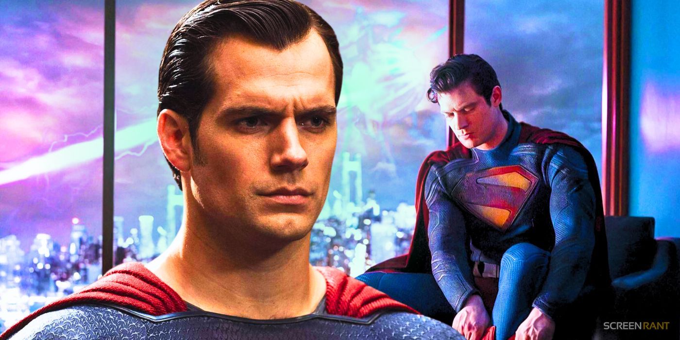 Henry Cavill's Superman and David Corenswet's Superman putting on his boots in first look image of the DC Universe reboot