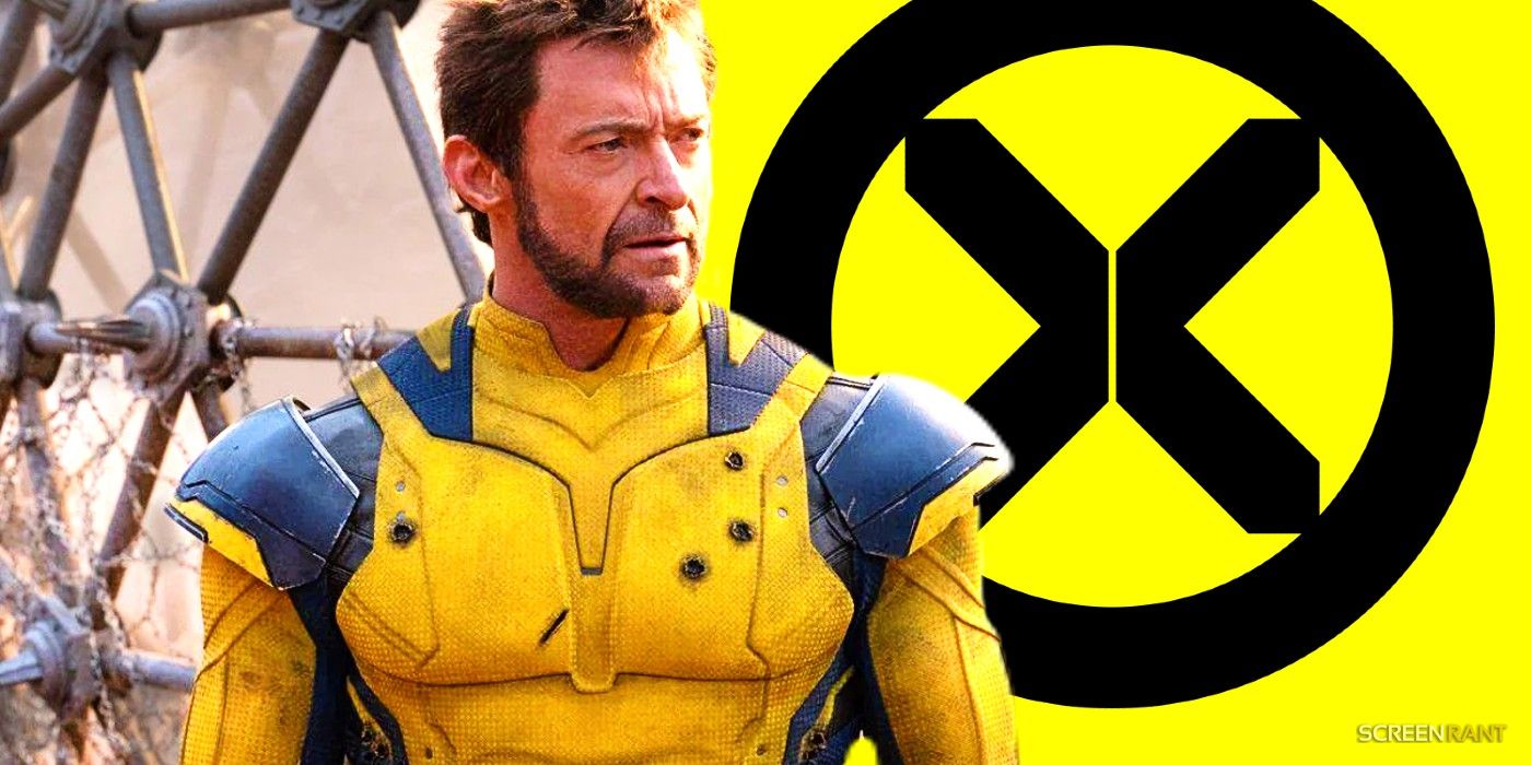 Hugh Jackman's Wolverine unmasked in his classic costume in Deadpool & Wolverine and the new X-Men logo from Marvel Comics