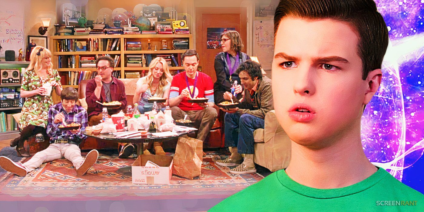Iain Armitage as Sheldon and the cast of The Big Bang Theory