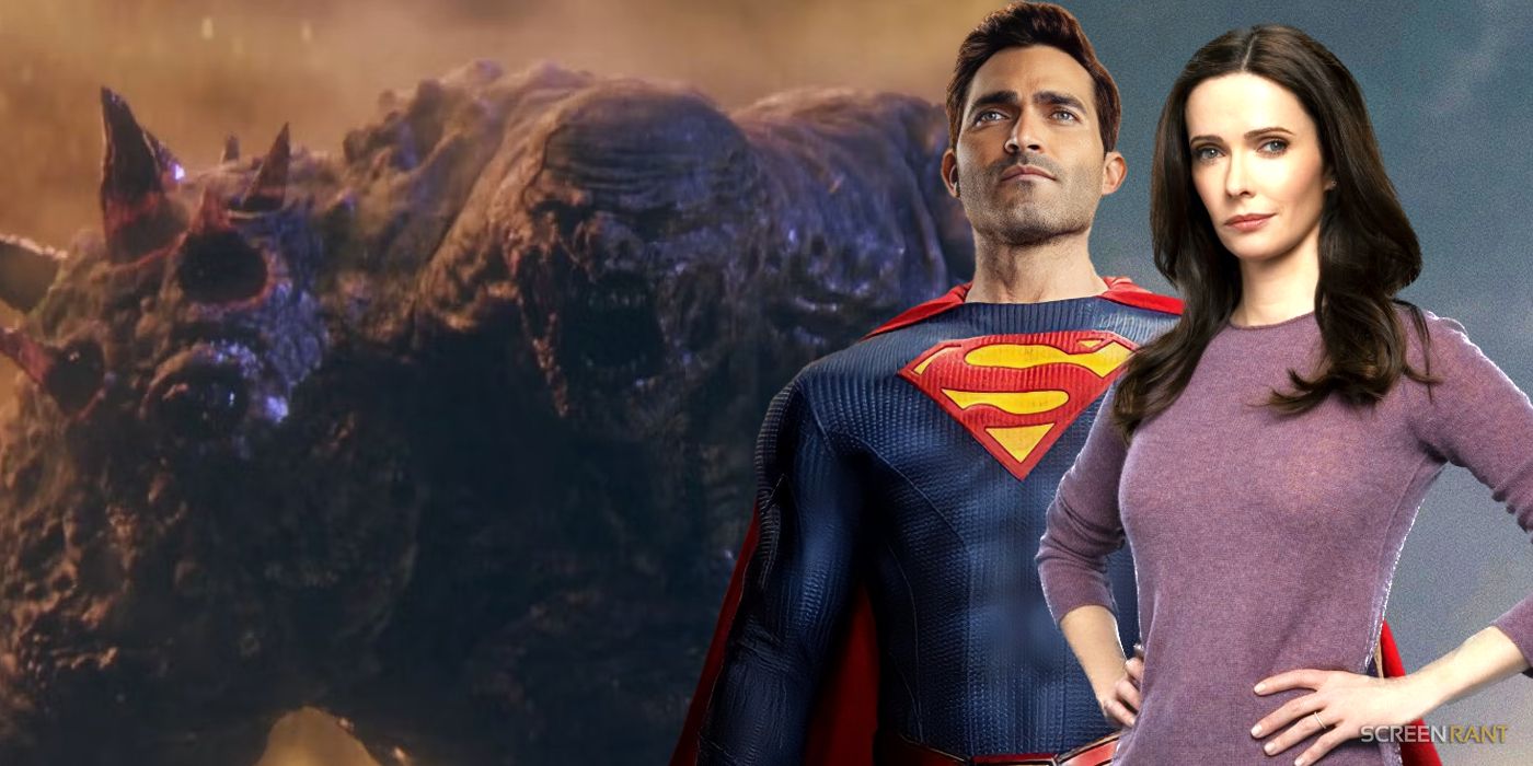 Doomsday screaming on the left with Superman & Lois on his right