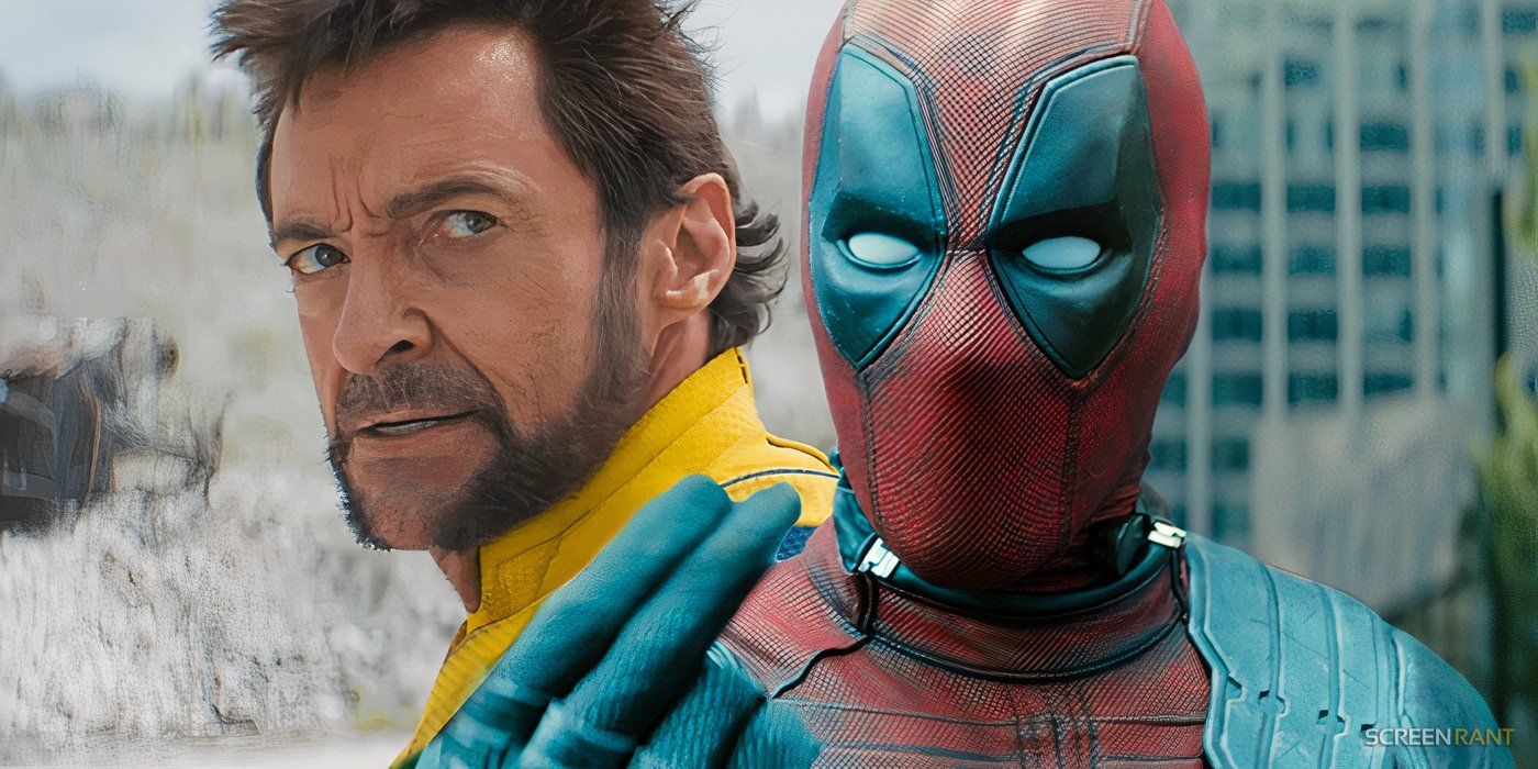 Ryan Reynolds' Deadpool with his fingers calling someone in Deadpool 2 and Hugh Jackman's Wolverine looking mad in Deadpool & Wolverine