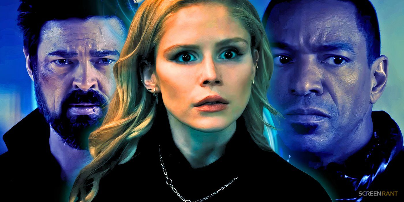Karl Urban as Billy Butcher, Erin Moriarty as Starlight, and Laz Alonso as MM in The Boys