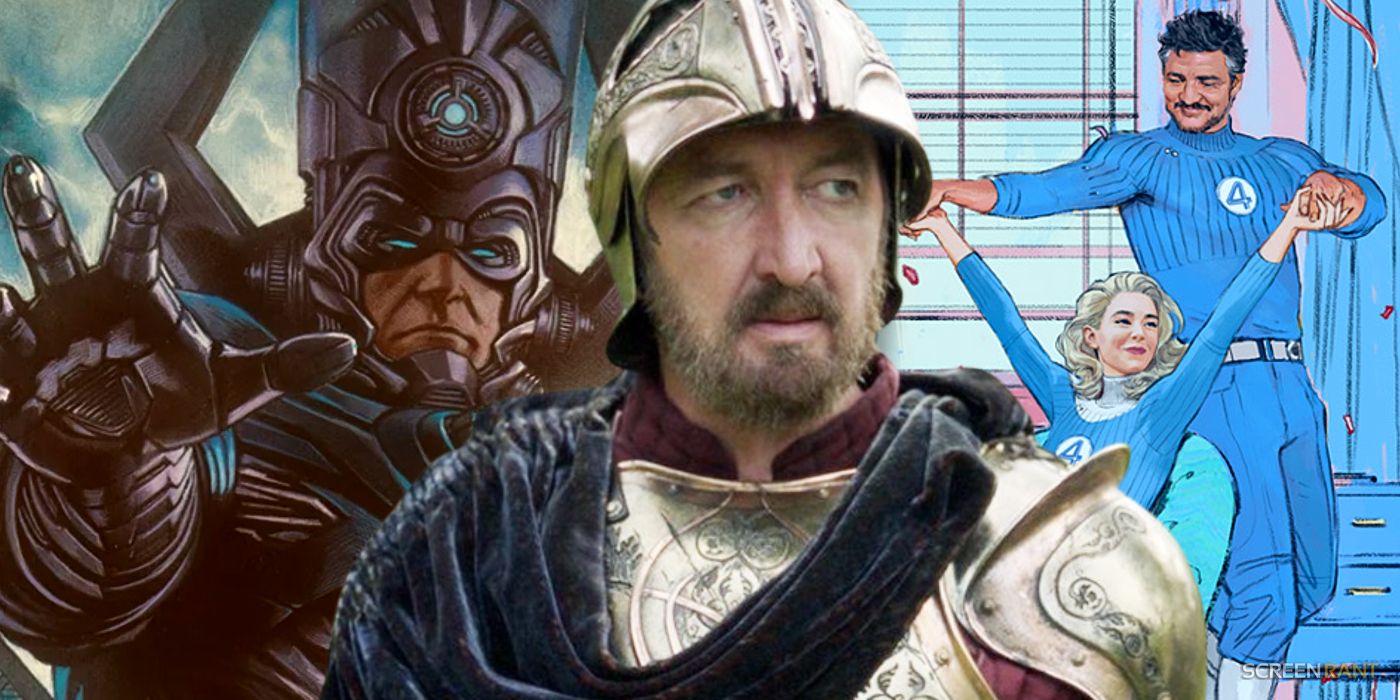 Ralph Ineson with Galactus and MCU's Fantastic Four cast