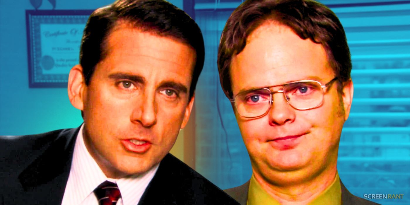 Steve Carell as Michael Scott next to Rainn Wilson as Dwight Schrute in The Office