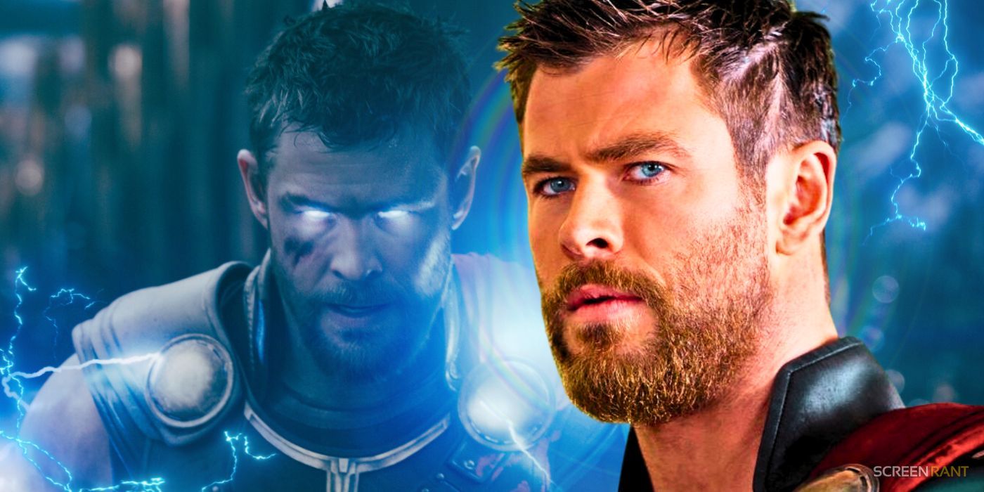 Chris Hemworth's Thor with lightning and looking nervous in Thor: Ragnarok