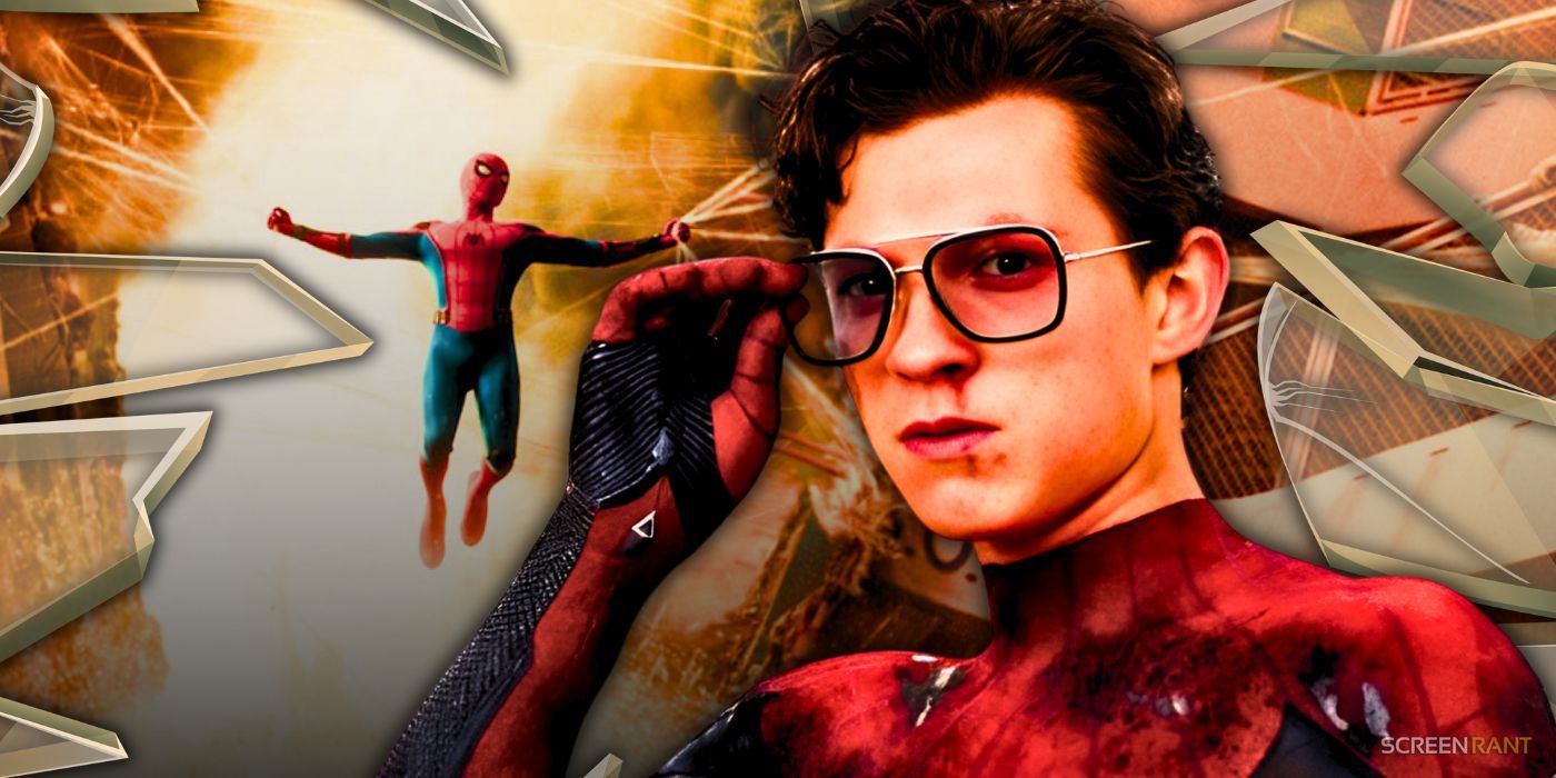 Tom Holland As Peter Parker In Spider-Man Costume Holding Ferry Together And Wearing Tony Stark Glasses