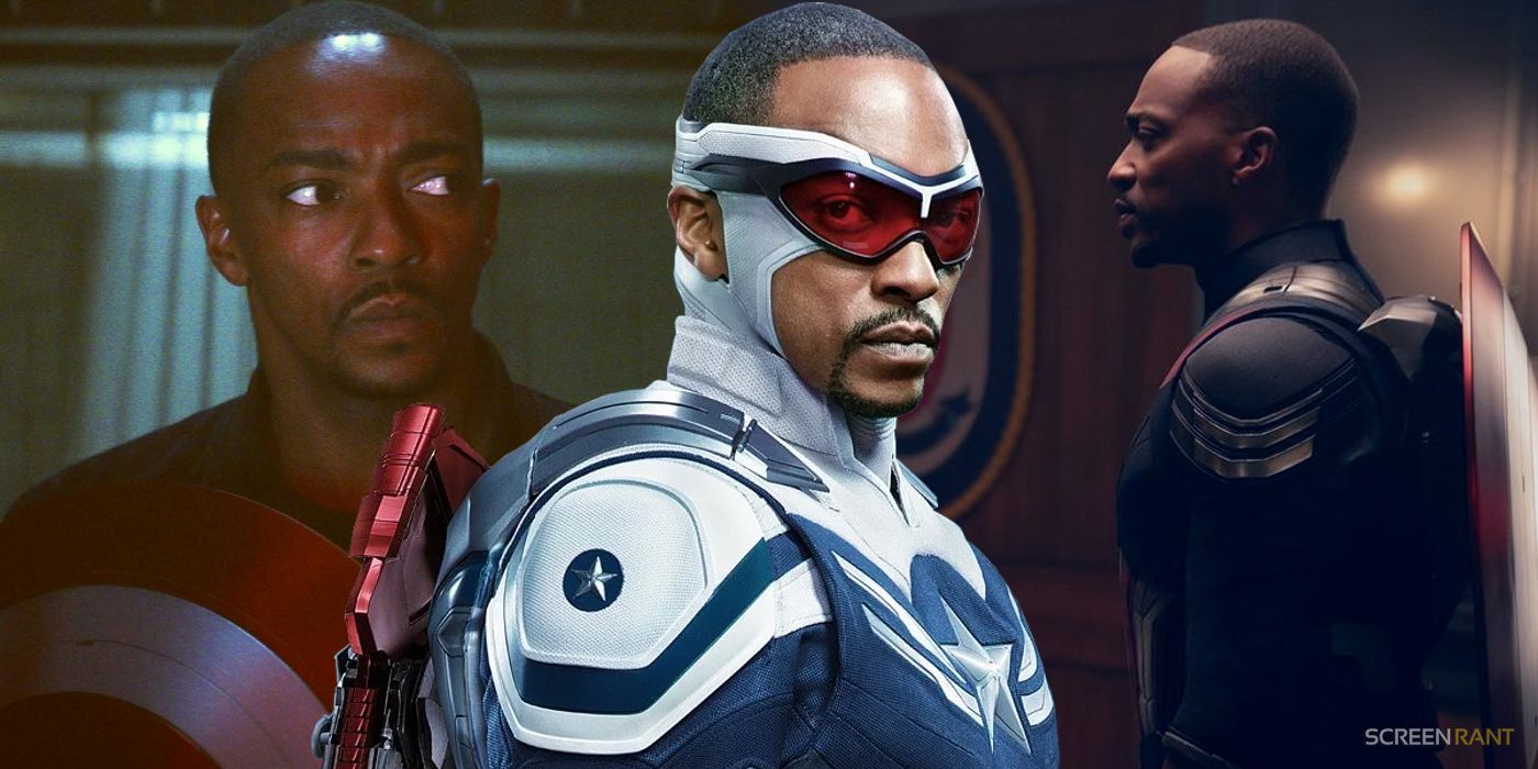 Anthony Mackie as Captain America with both of his costumes