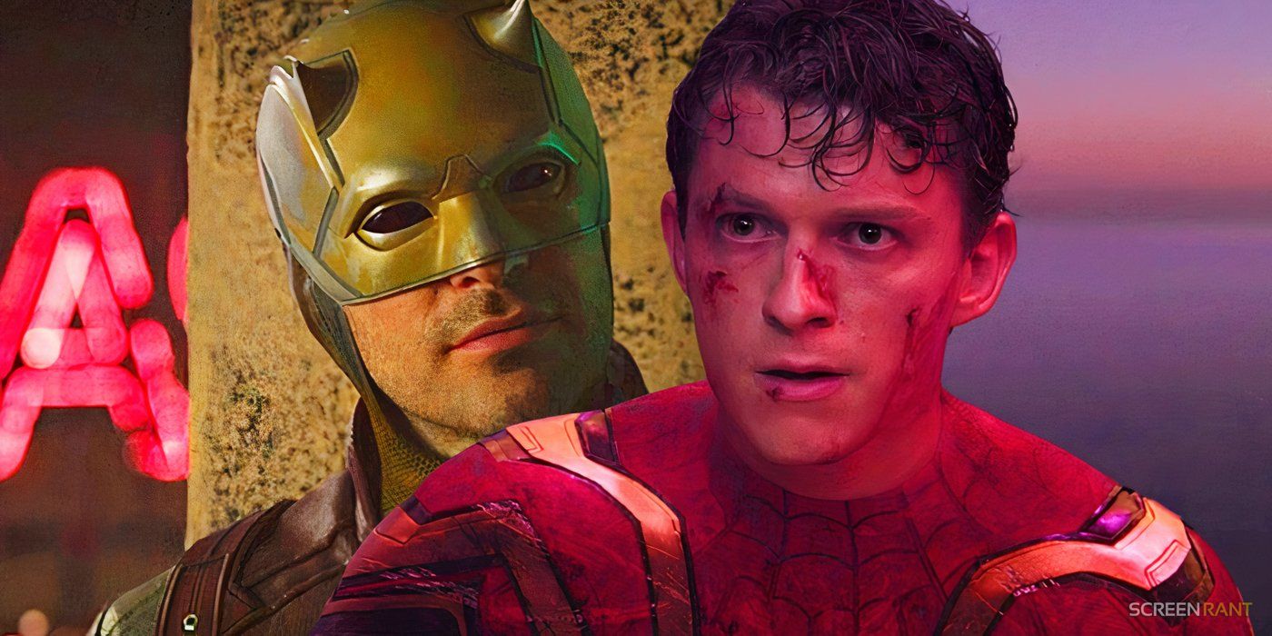 Charlie Cox Daredevil&rsquo;s red and yellow suit in She-Hulk: Attorney at Law and Tom Holland&rsquo;s bruised Spider-Man in Spider-Man: No Way Home