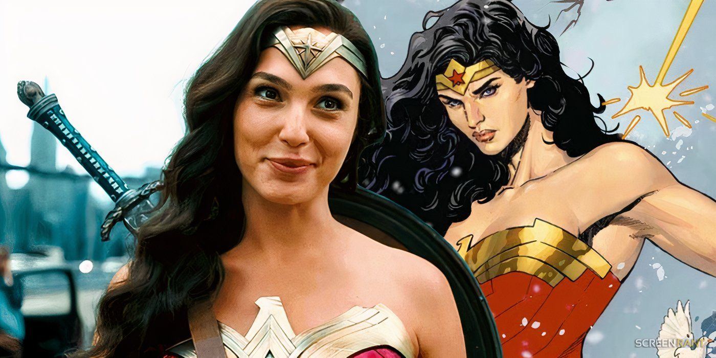 Gal Gadot's Wonder Woman smiling in The Flash and Wonder Woman in Tom King's run in DC Comics