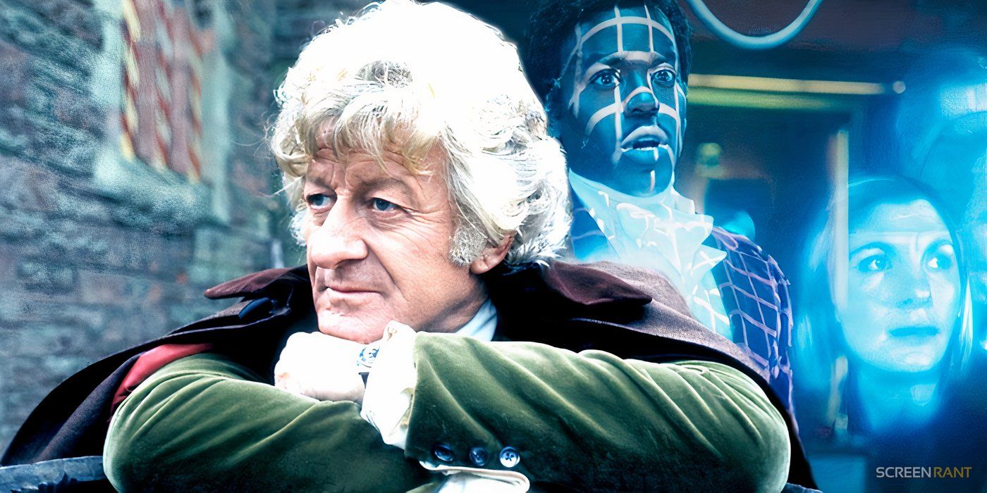 Jon Pertwee as the Third Doctor and the Doctor holograms in Doctor Who.
