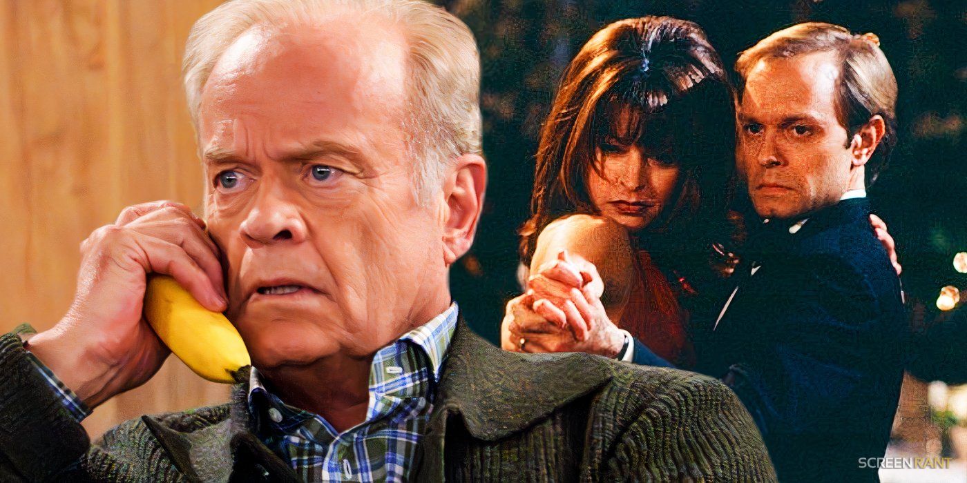 Kelsey Grammer as Frasier, Jane Leeves as Daphne, and David Hyde Pierce as Niles as Frasier