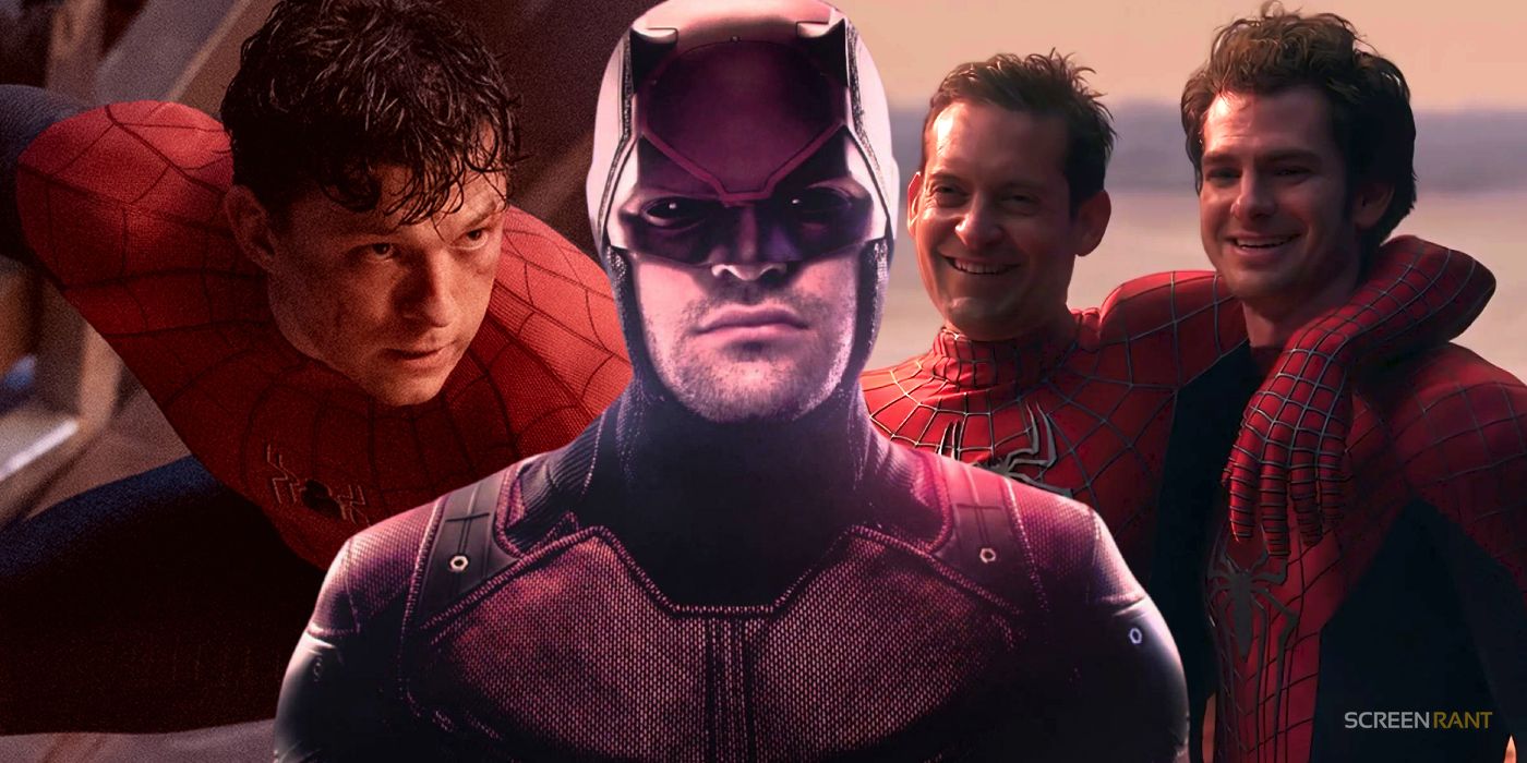 Maguire, Garfield & Holland’s versions of Spider-Man with Charlie Cox’s Daredevil