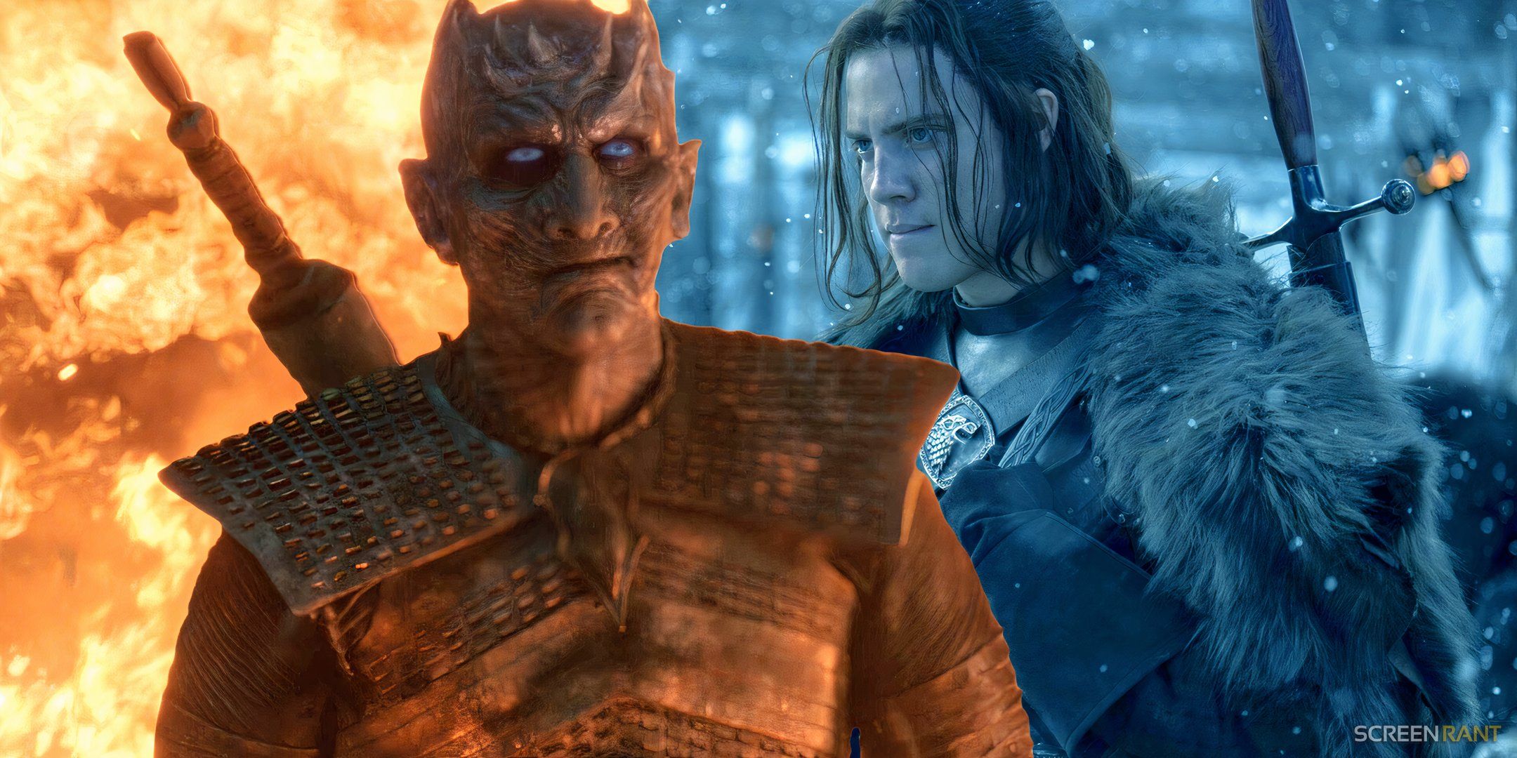 Night King dikelilingi api di Game of Thrones musim 8, dan Cregan Stark di Tembok di House of the Dragon musim 2