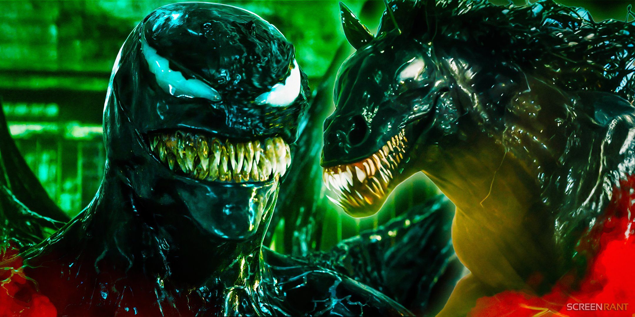 Venom and the Venom horse with a green background in Venom: The Last Dance