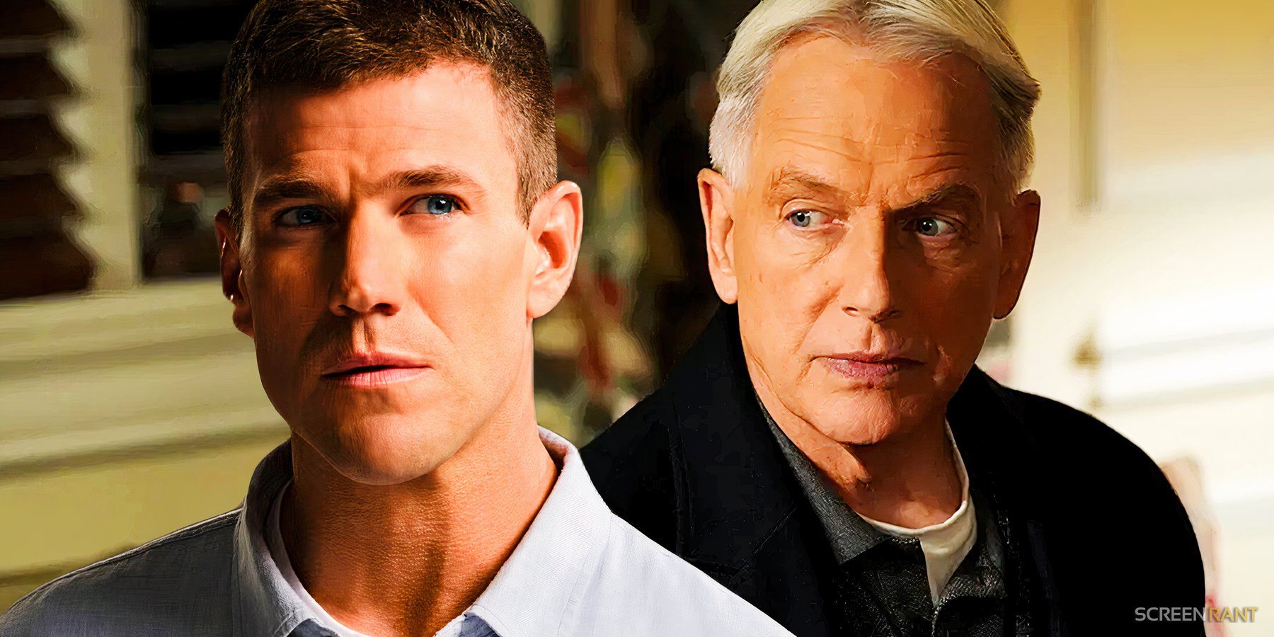 Austin Stowell as Gibbs in NCIS Origins and Mark Harmon as Gibbs in NCIS