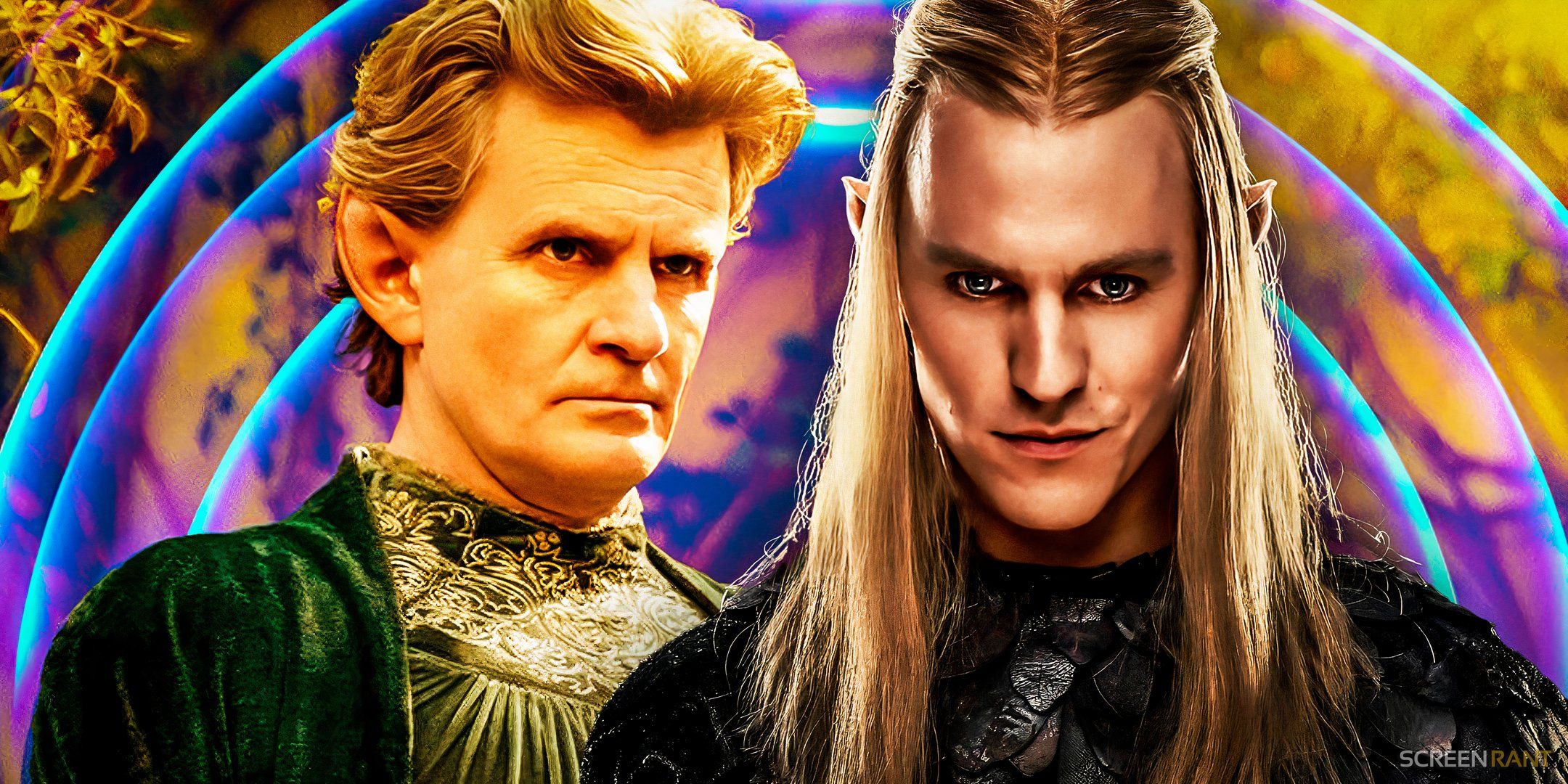 Charles Edwards as Celebrimbor and Charlie Vickers as Sauron in The Rings of Power.