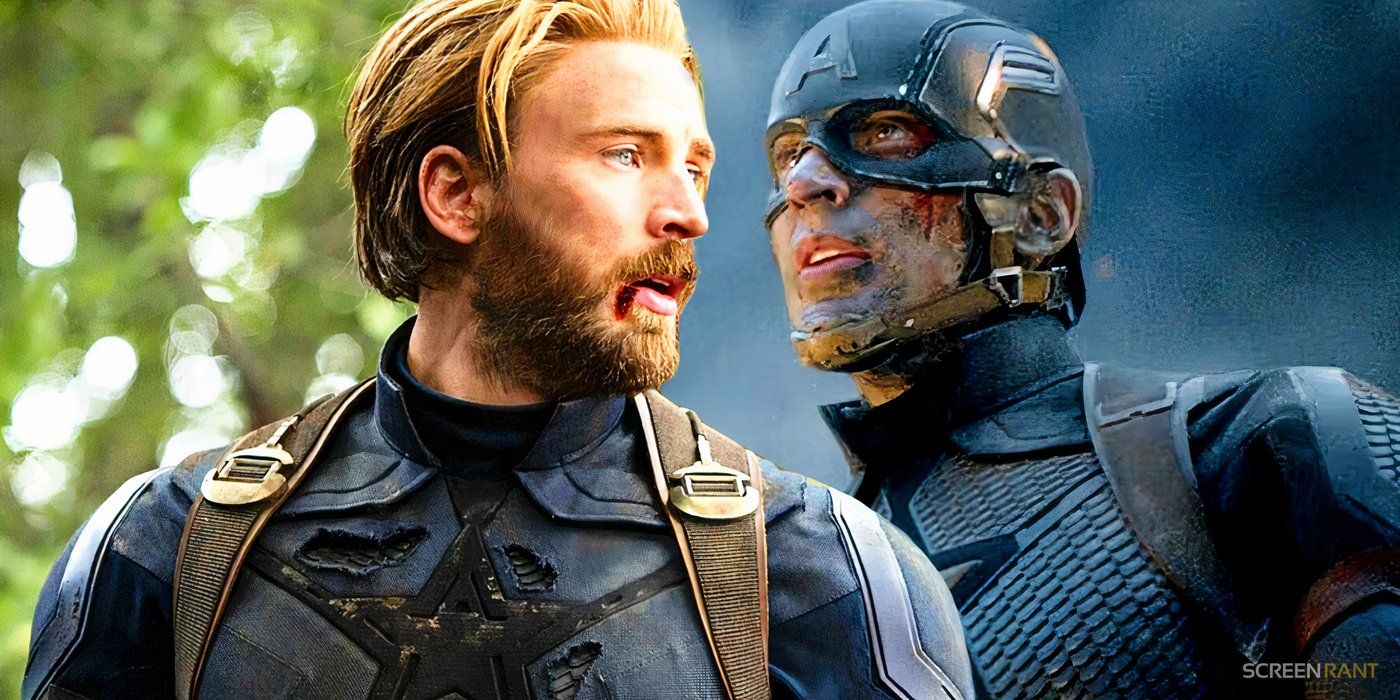 Chris Evans' Captain America without a helmet and with a beard in Avengers Infinity War and in Avengers Endgame in full costume