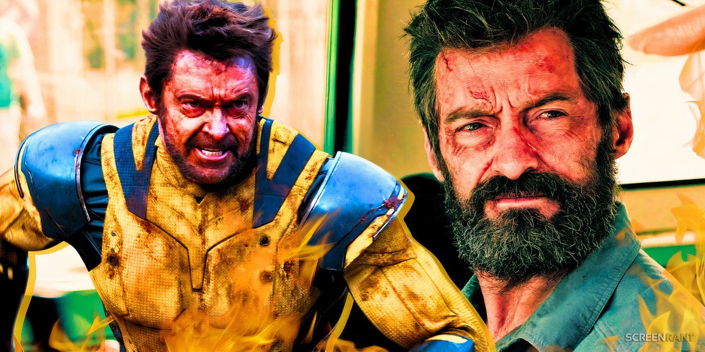 Hugh Jackman in Deadpool & Wolverine with the yellow costume and in Logan