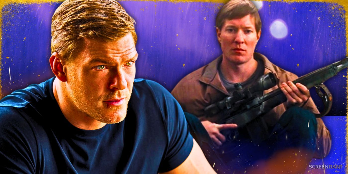 Alan Ritchson's Reacher with Joseph Sikora's James Barr holding a sniper rifle in 2012's Jack Reacher