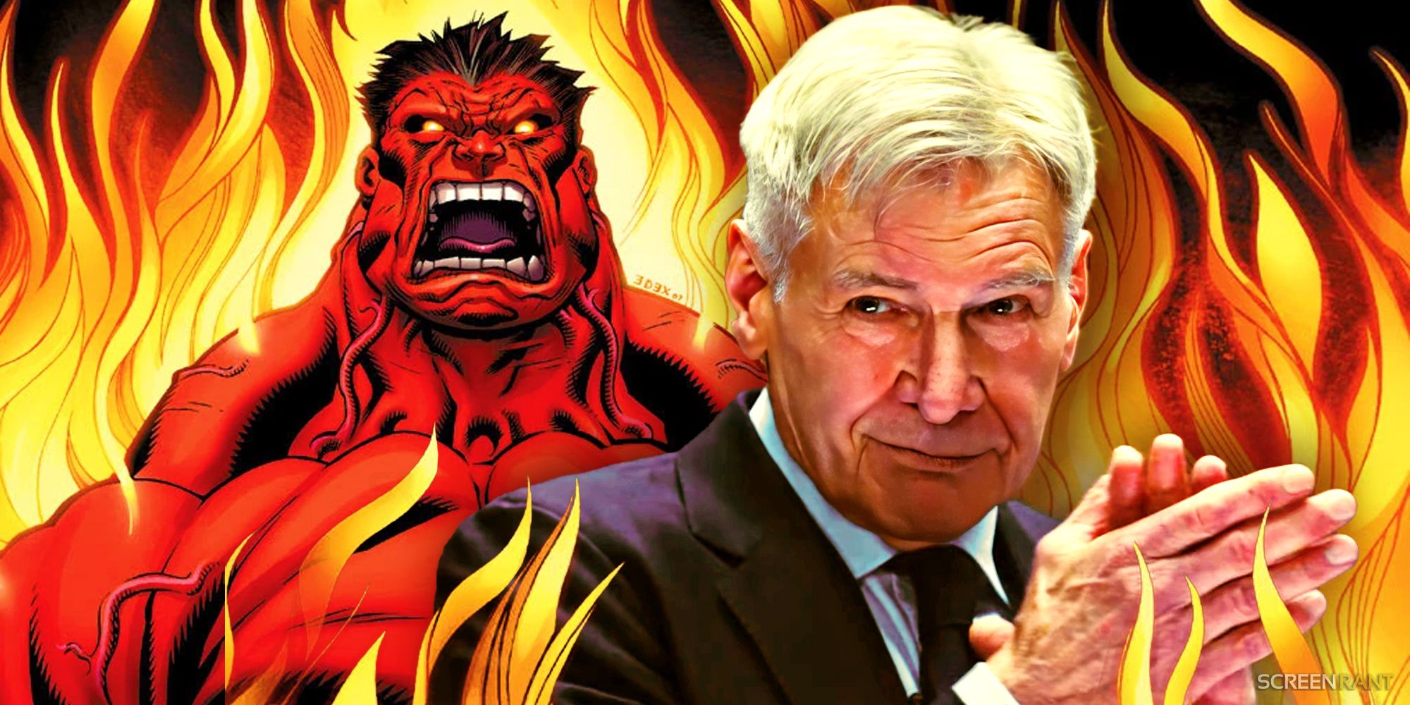 Red Hulk From Marvel Comics With Harrison Ford As Thunderbolt Ross Clapping In Captain America Brave New World