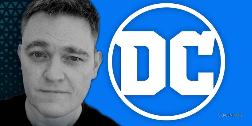 Comic book writer Scott Snyder next to the DC Comics logo.