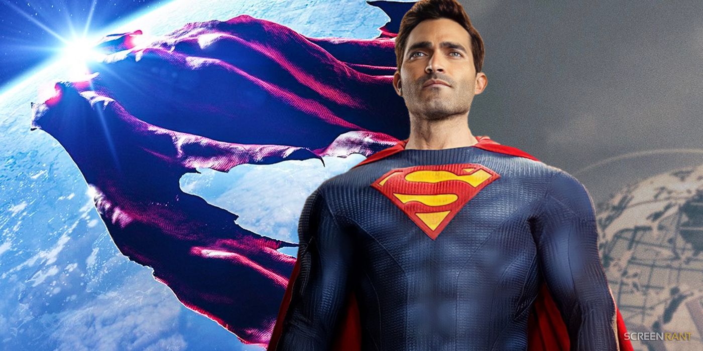 La capa de Superman fluye dramáticamente en el espacio junto al Superman de Tyler Hoechlin