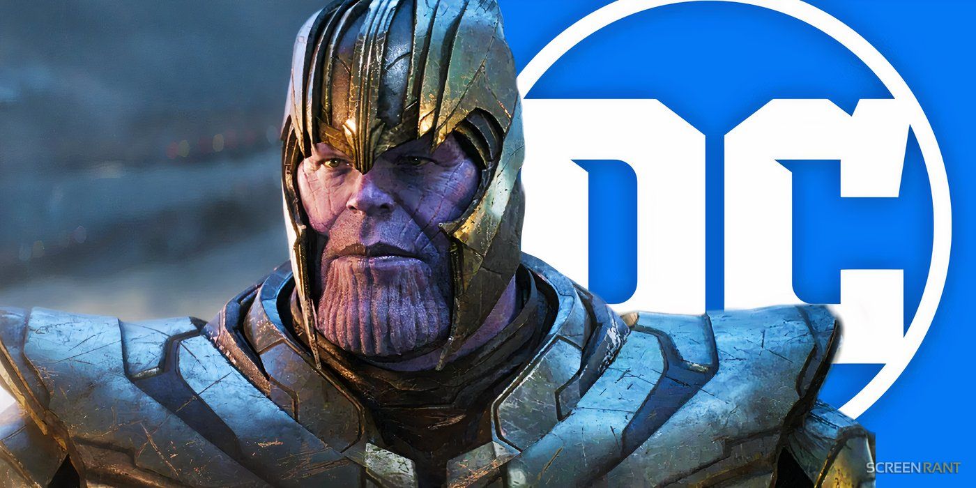 Thanos en Avengers Endgame y el logo de DC Comics