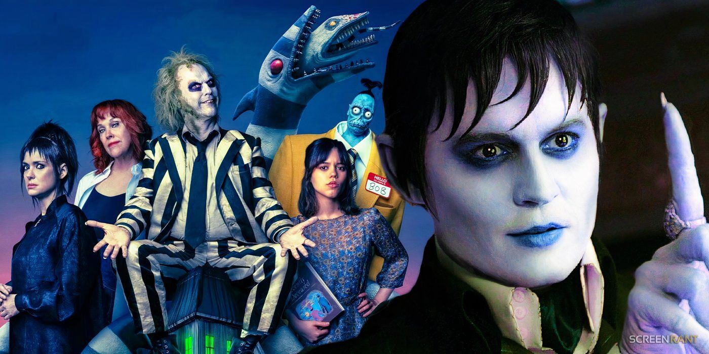 Beetlejuice 2 poster next to Johnny Depp in Dark Shadows