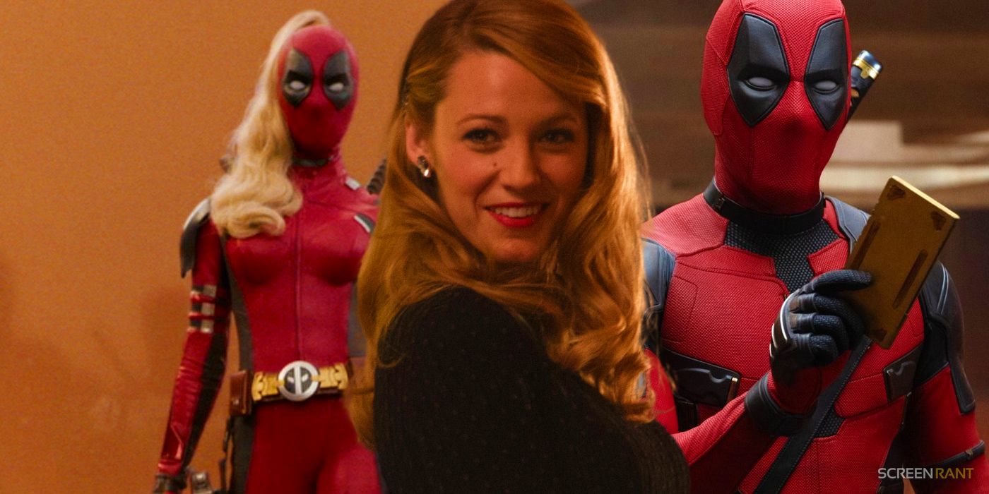 Blake Lively as Lady Deadpool next to Ryan Reynolds as Deadpool