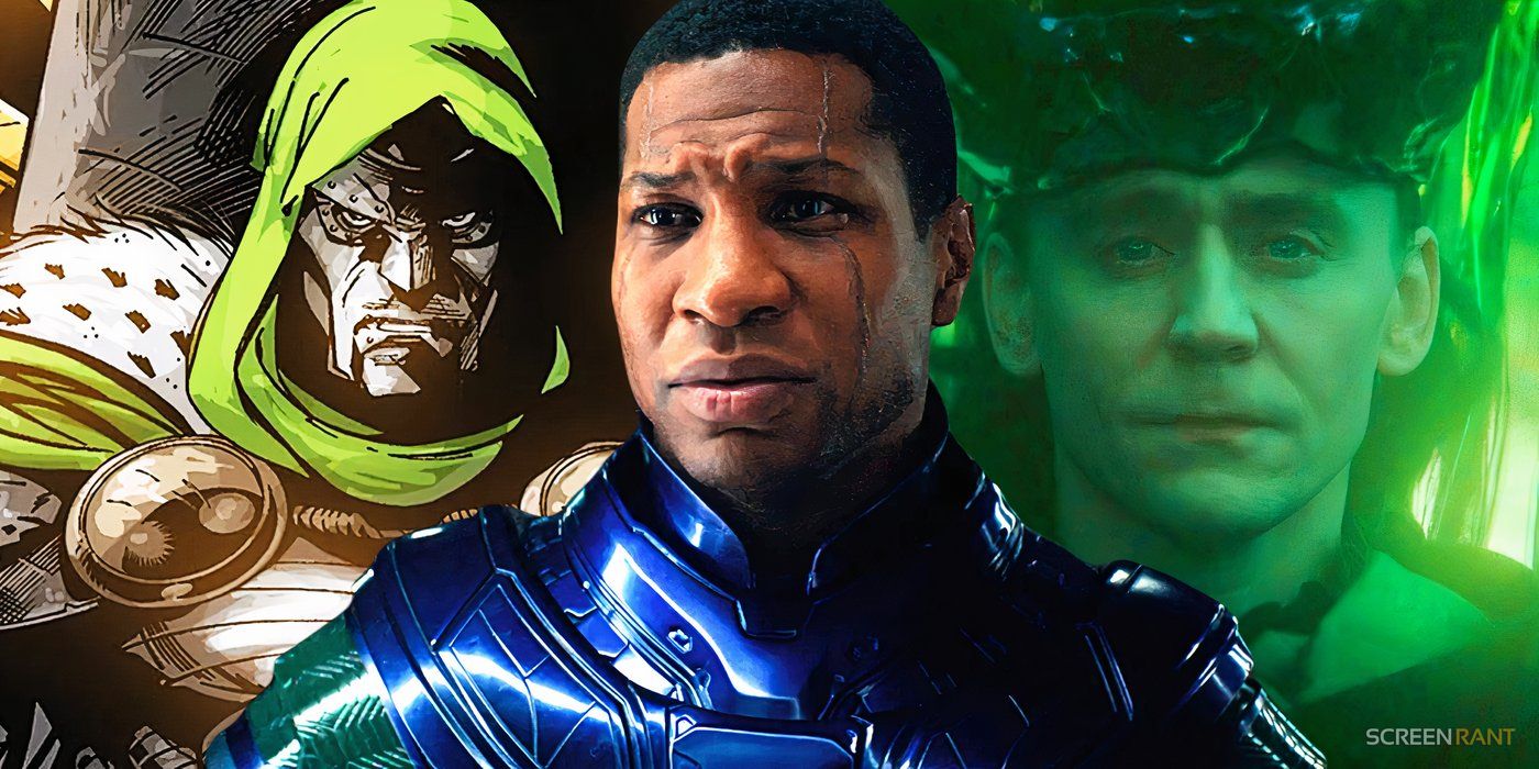 Doctor Doom dari Marvel Comics, Kang the Conqueror yang diperankan Jonathan Majors, dan Loki yang diperankan Tom Hiddleston dari akhir musim kedua Loki