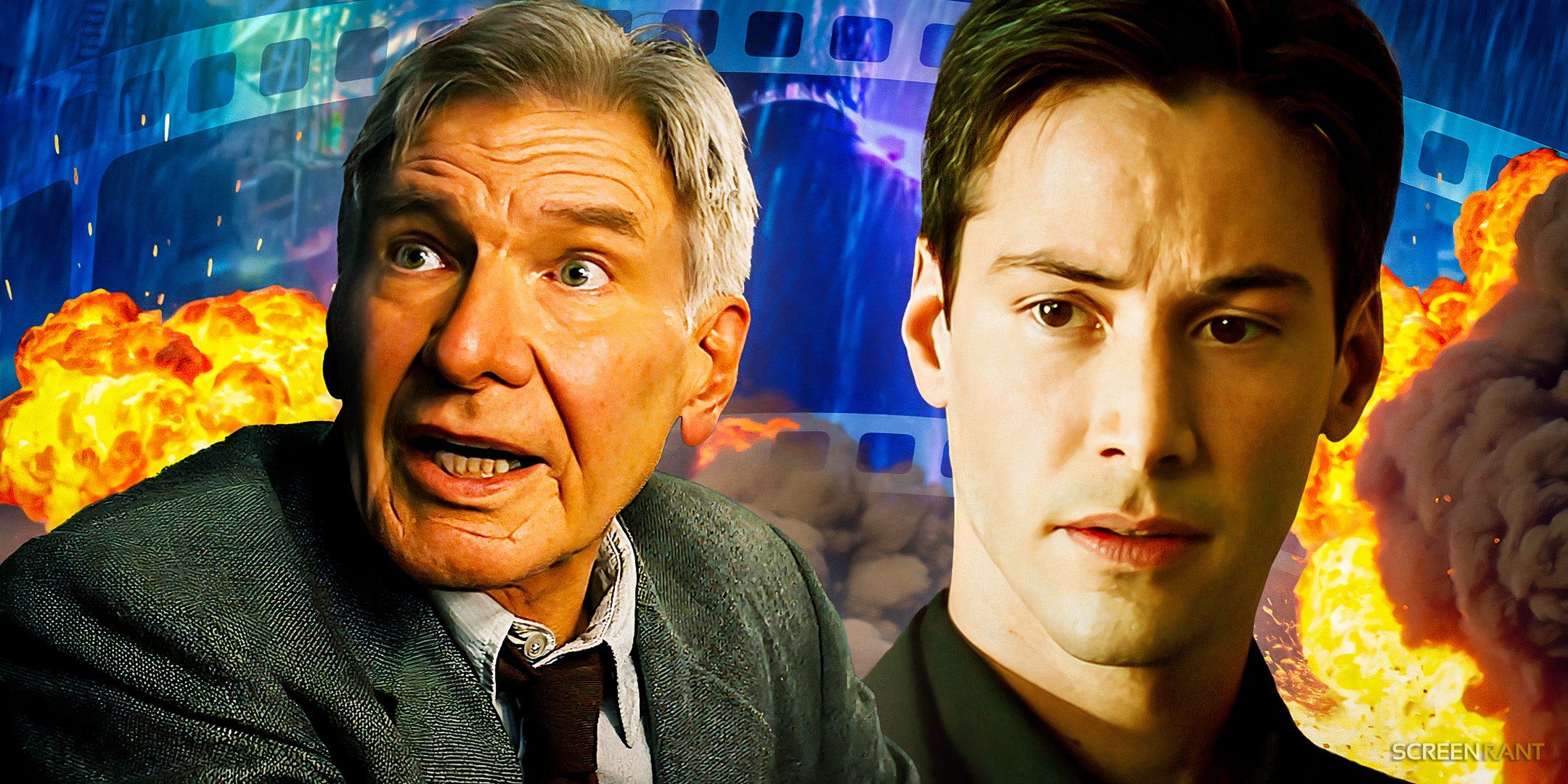 Harrison Ford in Indiana Jones &amp; the Dial of Destiny and Keanu Reeves in The Matrix
