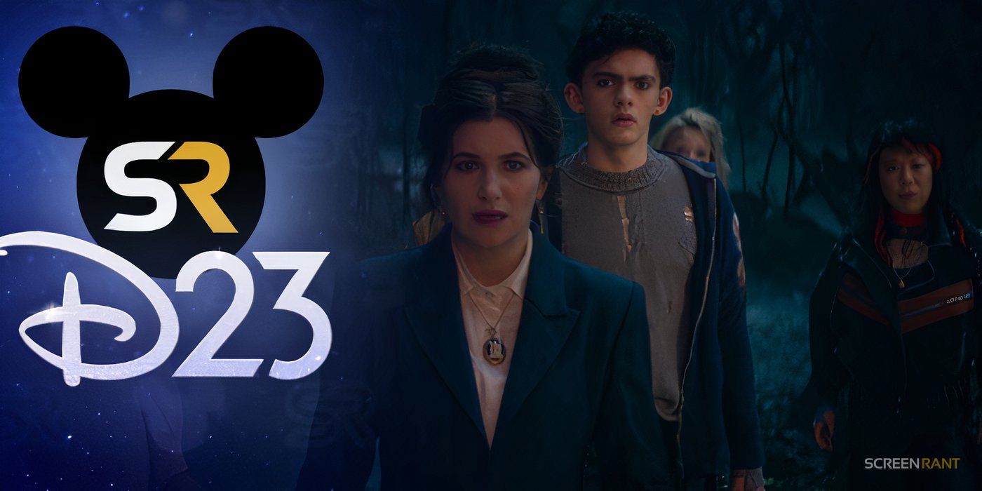 Kathrynn Hahn's Agatha Harkness and her coven in Agatha All Along with the Screen Rant D23 overlay