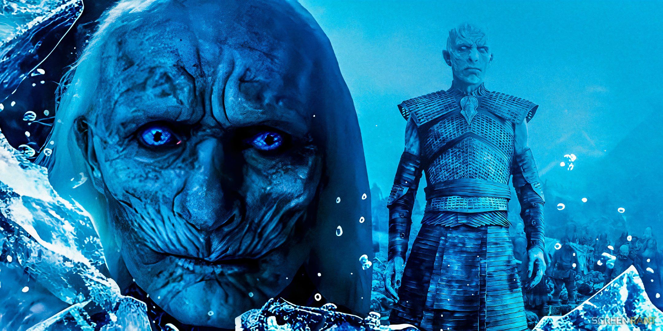 Close-up of a White Walker in House of the Dragon's season 2 finale and the Night King from Game of Thrones season 5