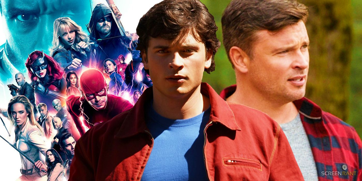 Tom Welling as Clark Kent from Smallville with the Arrowverse cast